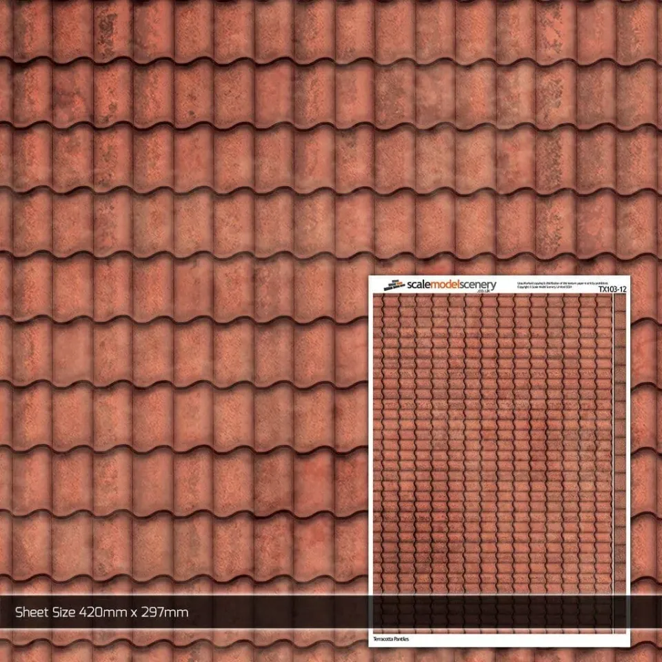 Scale Model Scenery TX103-12 Terracotta střešní papír 5 ks 1:12